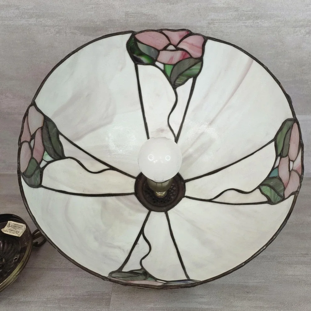 VTG Tiffany Style Stained Glass Dome CeilingLamp Shade Hanging Floral Leaf 14.5